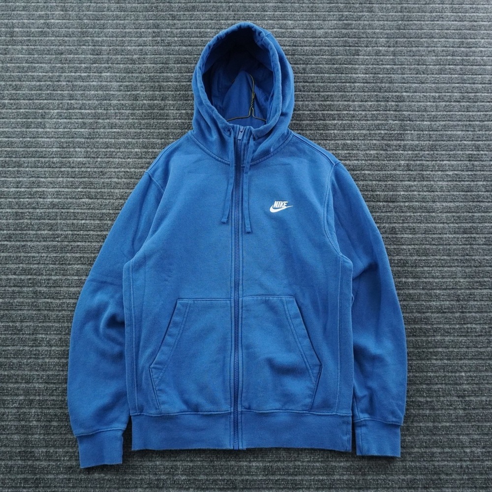 Nike Full Zip Hoodie Mens Small Blue Embroidered Logo Fleece Sportswear